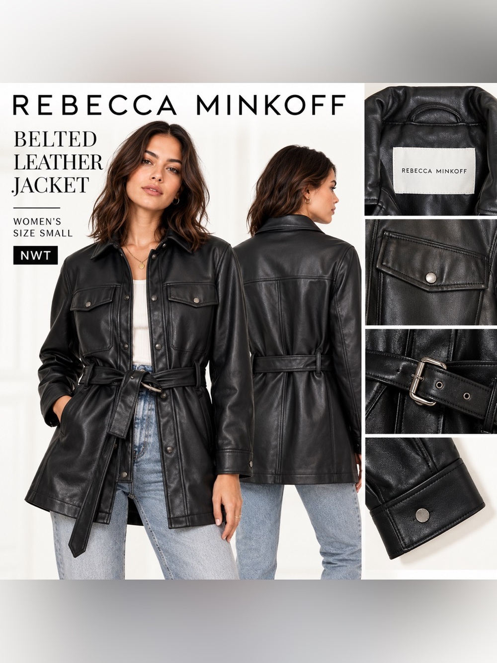 Rebecca Minkoff Belted Faux Leather Jacket Women’s Size Small NWT Black